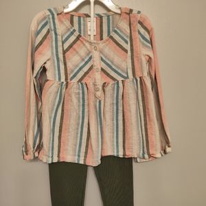 Carter's 4T Striped Top w/Olive Pants Outfit New